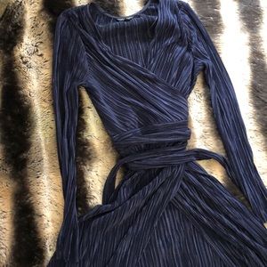 Topshop dark silky navy blue long sleeve dress..